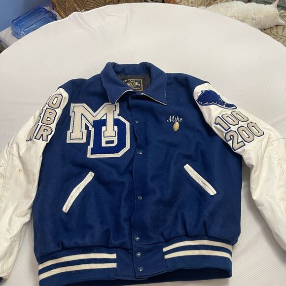 Donovan Catholic High School Blue White VTG Y2k Varsity Letterman Jacket Sz 2XL - Picture 1 of 13